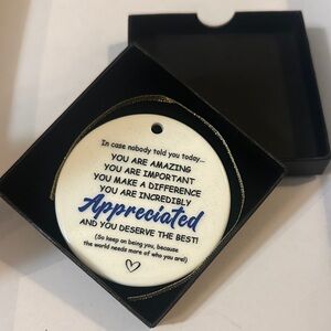 Appreciated Ceramic Ornament - Blue & White Inspirational Message